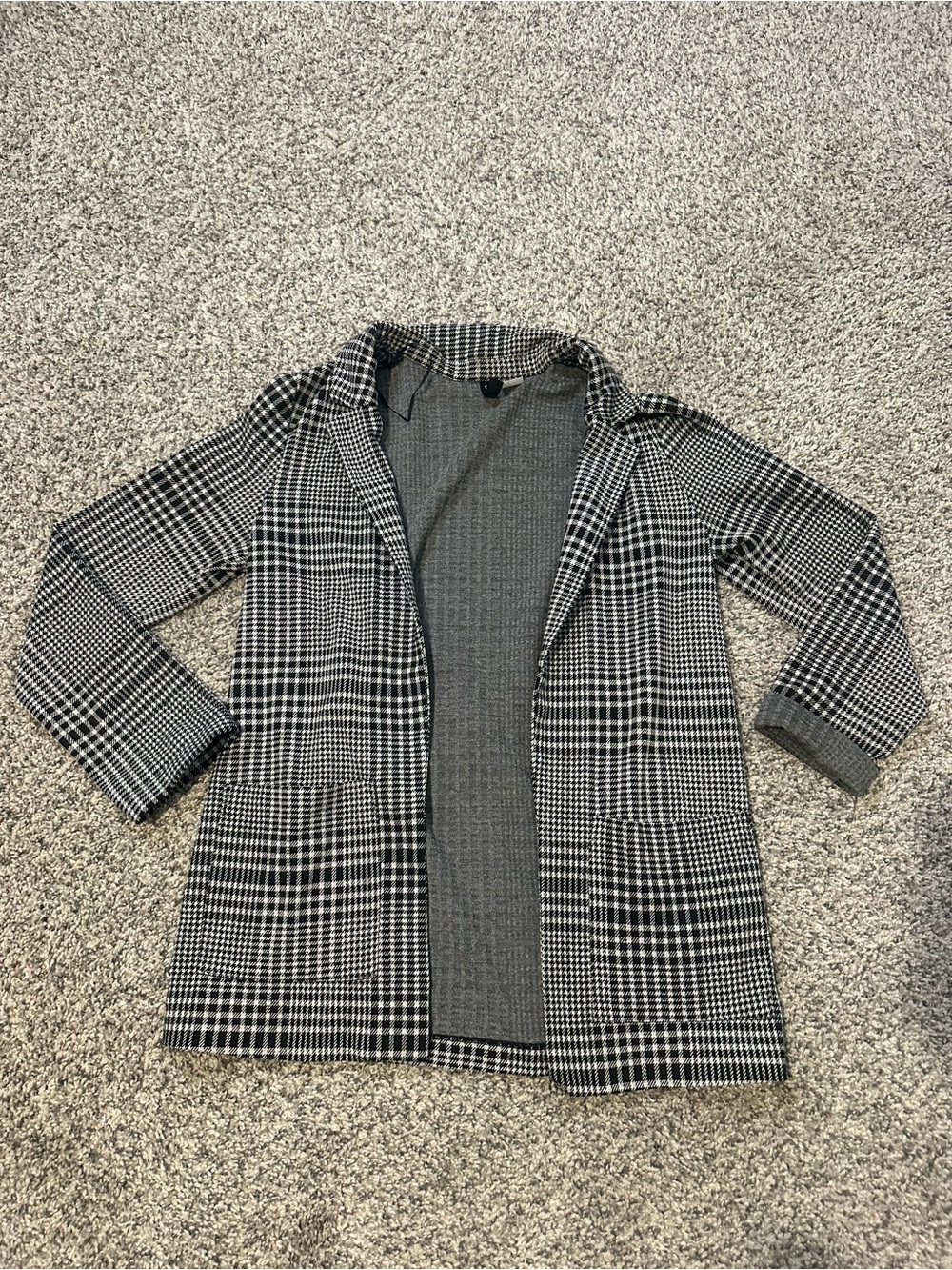 H&M Black and White Plaid Open-Front Blazer Jacket